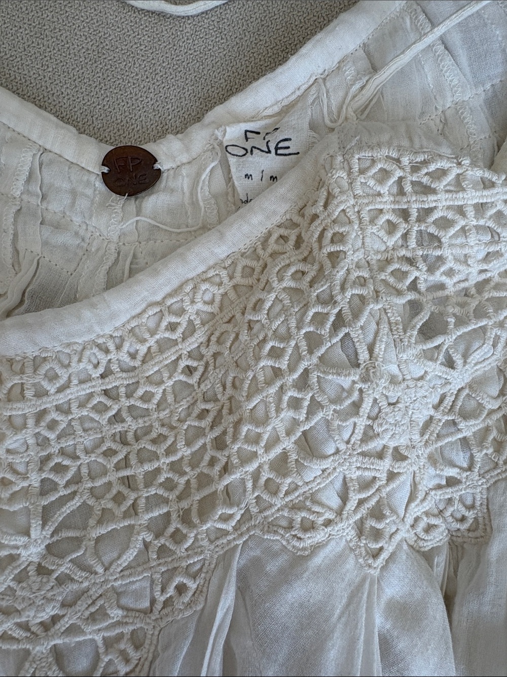 Free People: FP One: Cotton Cream Crochet-Yoke Boho Tunic Top - Picture 2 of 5